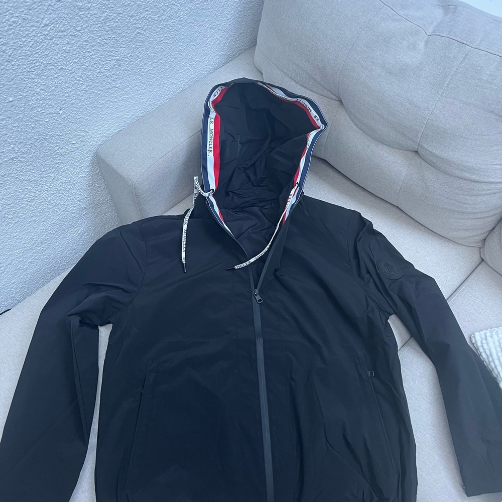 Moncler Black Windbreaker with High Collar and Water-Resistant Fabric